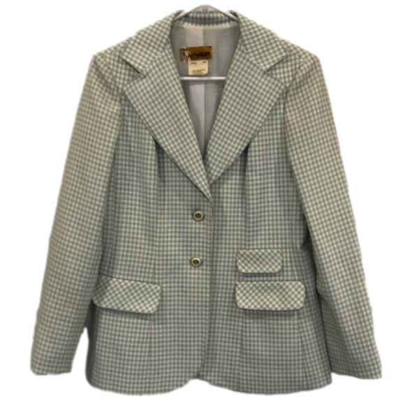 Vintage Hobnobber Blazer jacket green white gingham check. Lined. Flap pockets. - Picture 1 of 8
